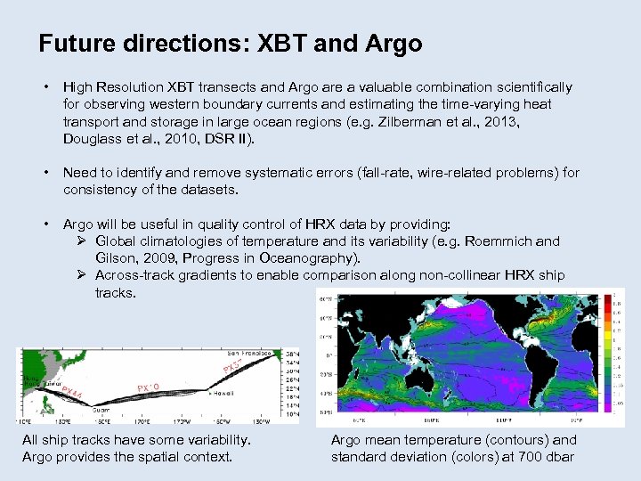 Future directions: XBT and Argo • High Resolution XBT transects and Argo are a