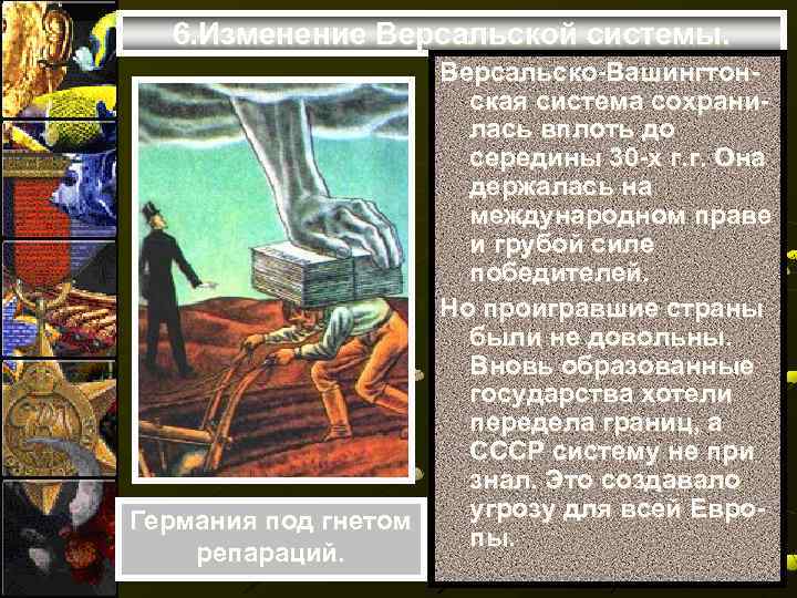 6. Изменение Версальской системы. Германия под гнетом репараций. Версальско-Вашингтонская система сохранилась вплоть до середины