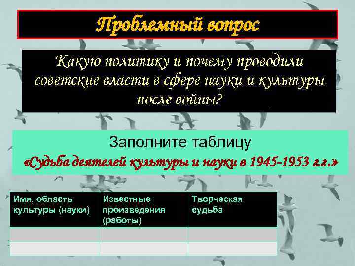 Проблемный вопрос Какую политику и почему проводили советские власти в сфере науки и культуры