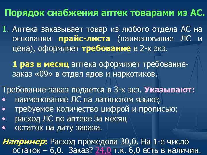 Порядок снабжения аптек товарами из АС. 1. Аптека заказывает товар из любого отдела АС