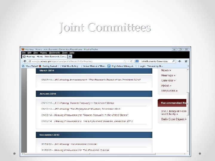 Joint Committees • Joint Economic Committee • Joint Committee on Printing • Joint Committee