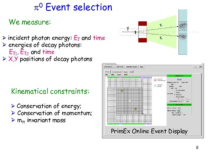  0 Event selection We measure: Ø incident photon energy: E and time Ø