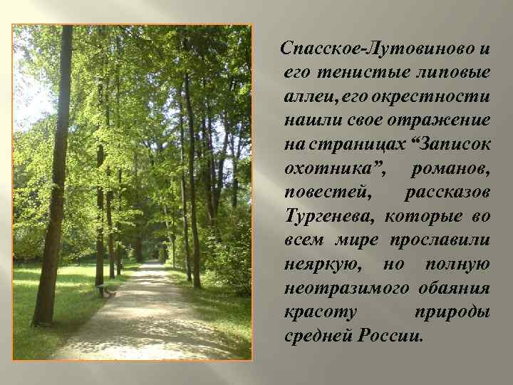 Спасское-Лутовиново и его тенистые липовые аллеи, его окрестности нашли свое отражение на страницах “Записок