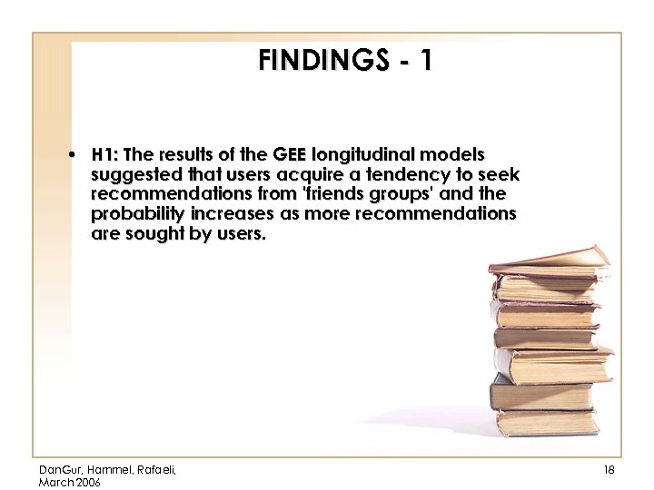 FINDINGS - 1 • H 1: The results of the GEE longitudinal models suggested