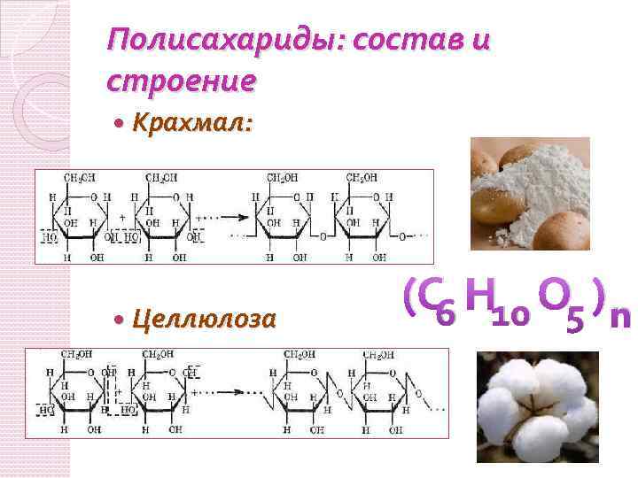 Полисахариды: состав и строение Крахмал: Целлюлоза (С Н 10 О 5 ) n 6