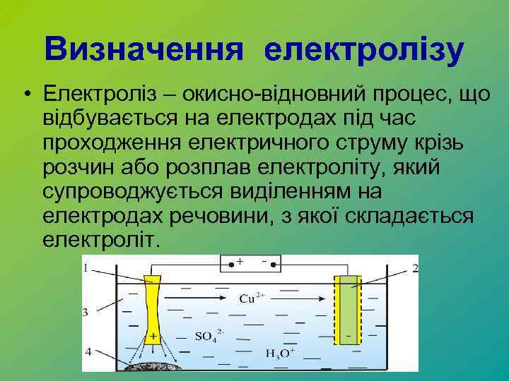 Визначення електролізу • Електроліз – окисно-відновний процес, що відбувається на електродах під час проходження