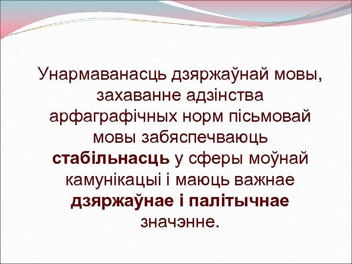 Унармаванасць дзяржаўнай мовы, захаванне адзінства арфаграфічных норм пісьмовай мовы забяспечваюць стабільнасць у сферы моўнай