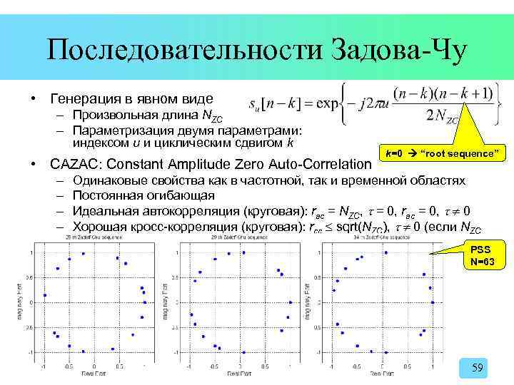 Последовательности Задова-Чу • Генерация в явном виде – Произвольная длина NZC – Параметризация двумя