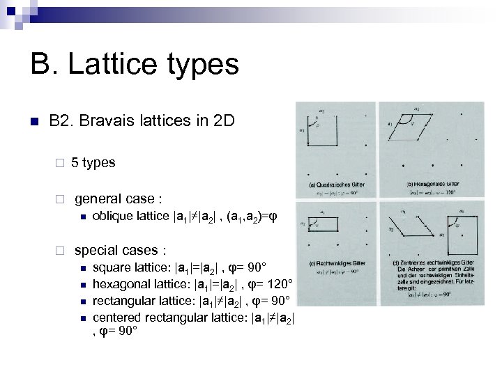 B. Lattice types n B 2. Bravais lattices in 2 D ¨ 5 types