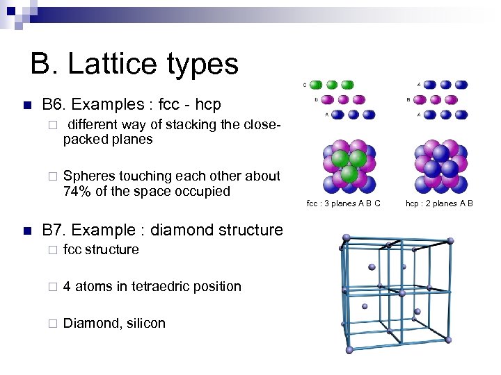 B. Lattice types n B 6. Examples : fcc - hcp ¨ ¨ n