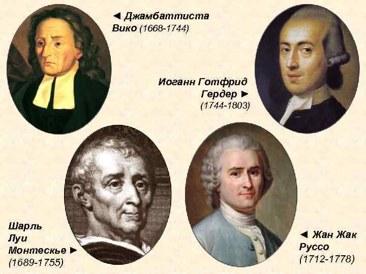 ◄ Джамбаттиста Вико (1668 -1744) Иоганн Готфрид Гердер ► (1744 -1803) Шарль Луи Монтескье