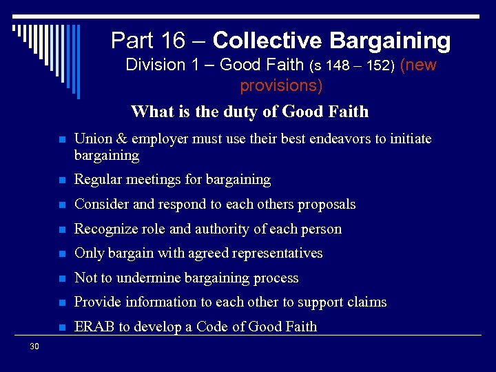 Part 16 – Collective Bargaining Division 1 – Good Faith (s 148 – 152)