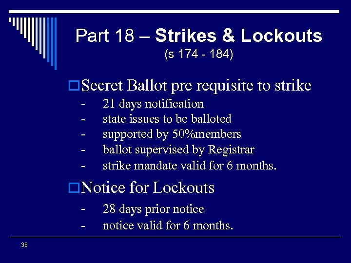 Part 18 – Strikes & Lockouts (s 174 - 184) o. Secret Ballot pre