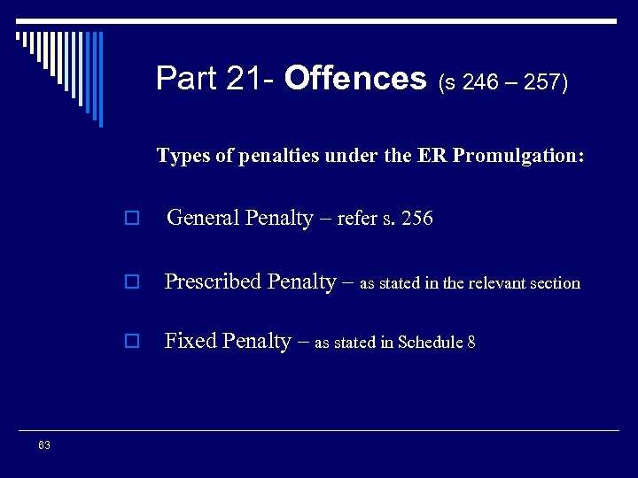 Part 21 - Offences (s 246 – 257) Types of penalties under the ER