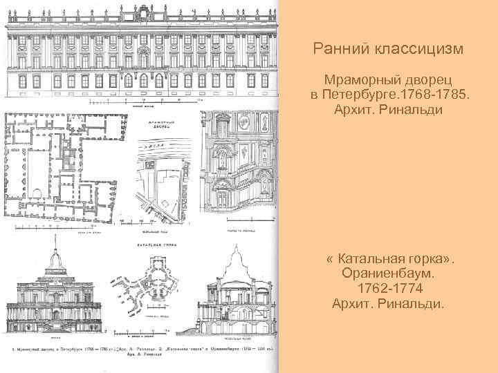 Ранний классицизм Мраморный дворец в Петербурге. 1768 -1785. Архит. Ринальди « Катальная горка» .