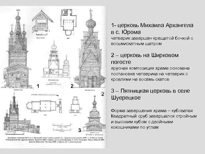 1 - церковь Михаила Архангела в с. Юрома четверик завершен крещатой бочкой с восьмискатным
