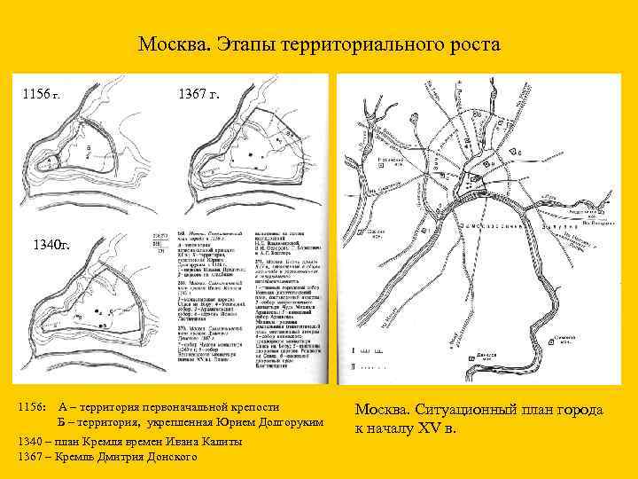 Москва. Этапы территориального роста 1156 г. 1367 г. 1340 г. 1156: А – территория