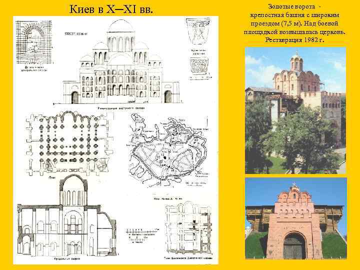 Киев в X─XI вв. Золотые ворота крепостная башня с широким проездом (7, 5 м).