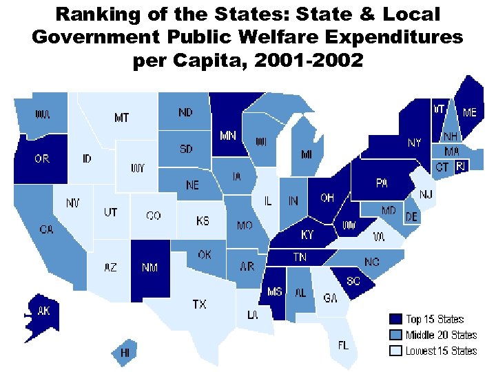 Ranking of the States: State & Local Government Public Welfare Expenditures per Capita, 2001