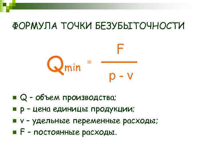 Формула точки безубыточности