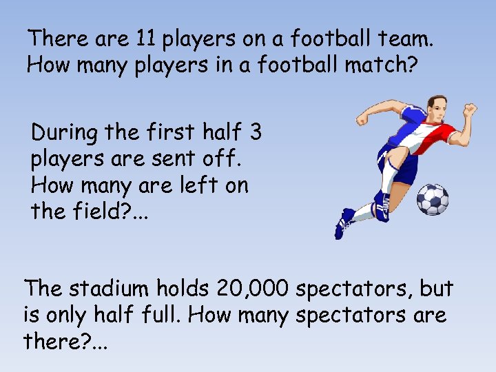 There are 11 players on a football team. How many players in a football