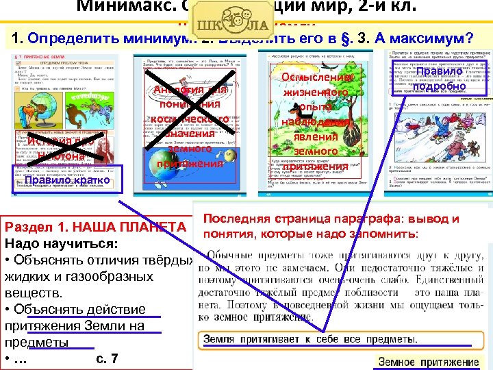 Минимакс. Окружающий мир, 2 -й кл. Притяжение Земли 1. Определить минимум. 2. Выделить его