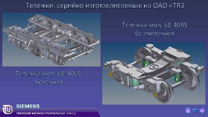 Тележки, серийно изготавливаемые на ОАО «ТВЗ Тележка мод. 68 -4095 безлюлечная Тележка мод. 68