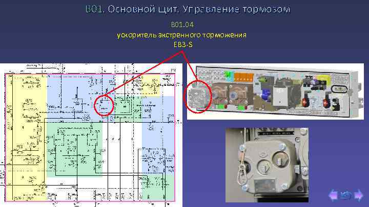 В 01. Основной щит. Управление тормозом B 01. 04 ускоритель экстренного торможения EB 3