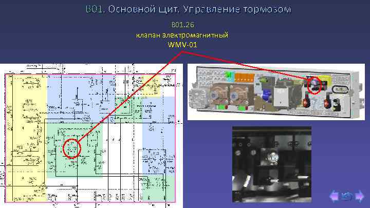 В 01. Основной щит. Управление тормозом B 01. 26 клапан электромагнитный WMV-01 