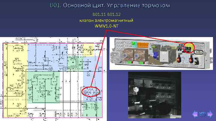 В 01. Основной щит. Управление тормозом B 01. 11 B 01. 12 клапан электромагнитный