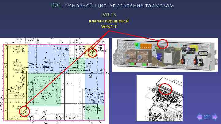 В 01. Основной щит. Управление тормозом B 01. 15 клапан поршневой WKV 1 -T