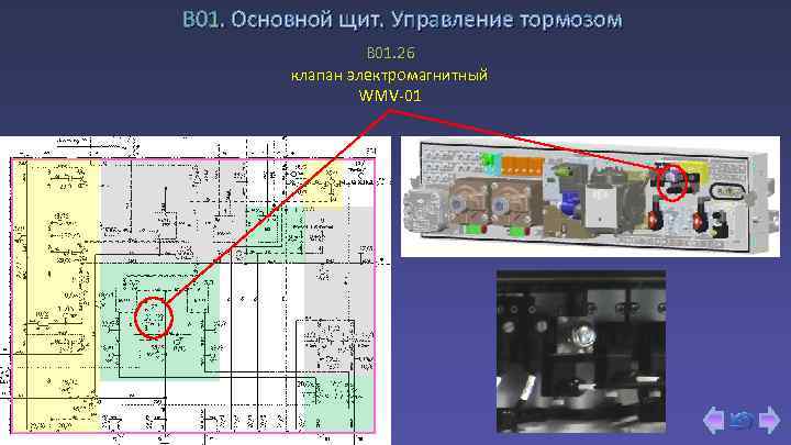 В 01. Основной щит. Управление тормозом B 01. 26 клапан электромагнитный WMV-01 