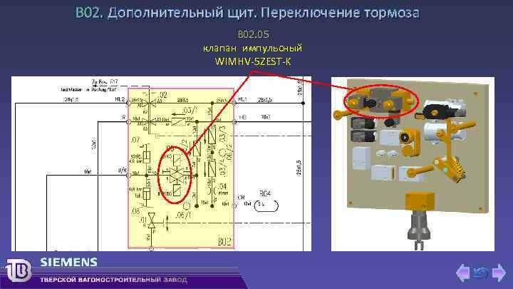 В 02. Дополнительный щит. Переключение тормоза B 02. 05 клапан импульсный WIMHV-5 ZEST-K 