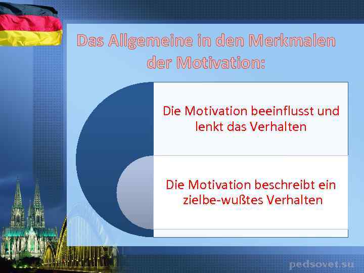 Das Allgemeine in den Merkmalen der Motivation: Die Motivation beeinflusst und lenkt das Verhalten