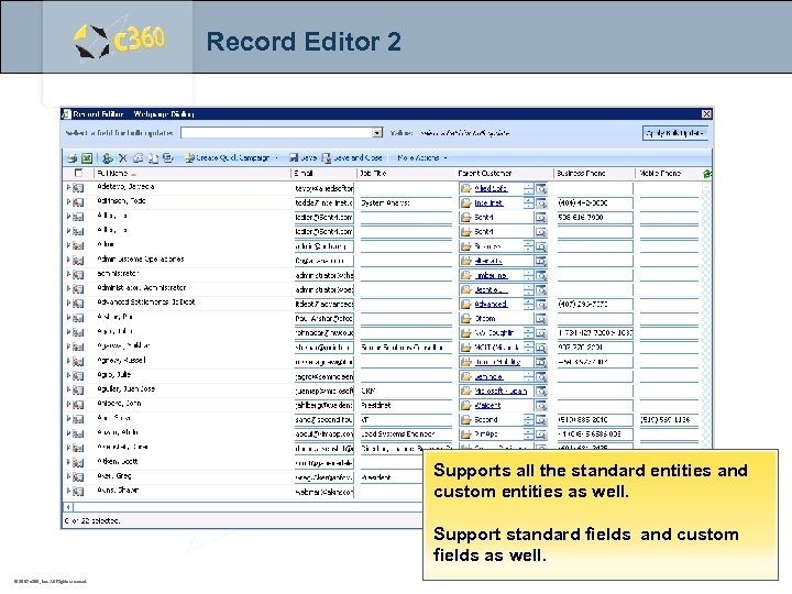 Record Editor 2 Supports all the standard entities and custom entities as well. Support