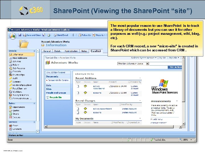 Share. Point (Viewing the Share. Point “site”) The most popular reason to use Share.