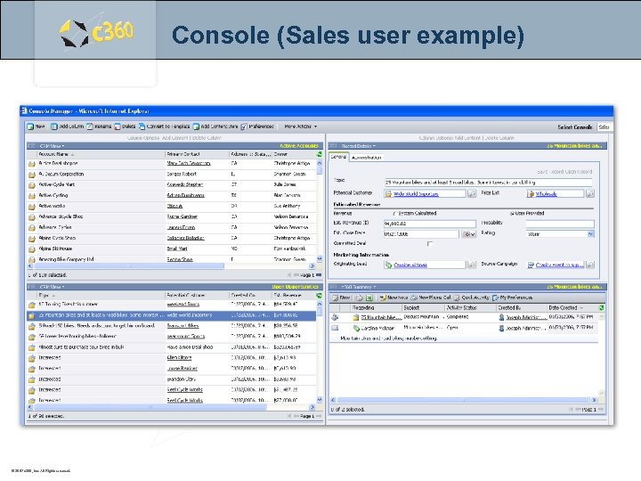 Console (Sales user example) © 2007 c 360, Inc. All Rights reserved. 