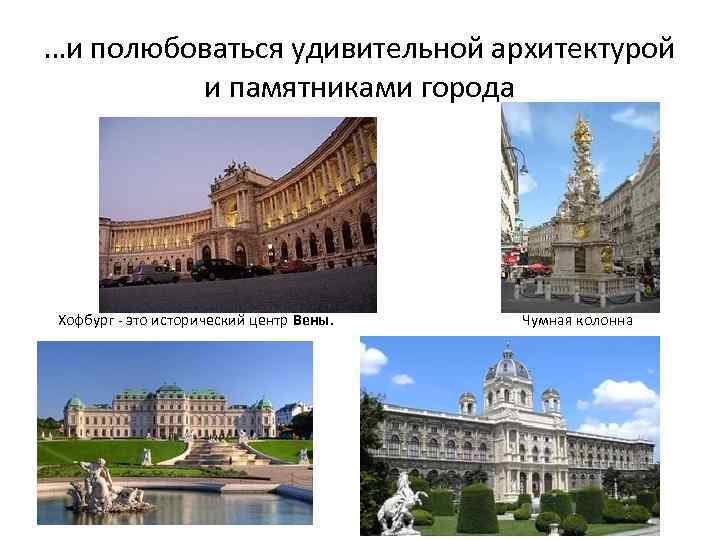…и полюбоваться удивительной архитектурой и памятниками города Хофбург - это исторический центр Вены. Чумная