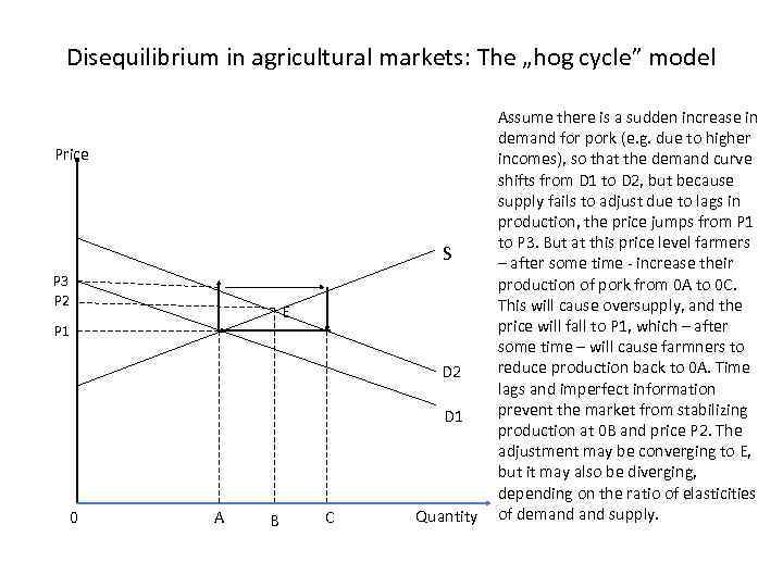 Disequilibrium in agricultural markets: The „hog cycle” model Price S P 3 P 2