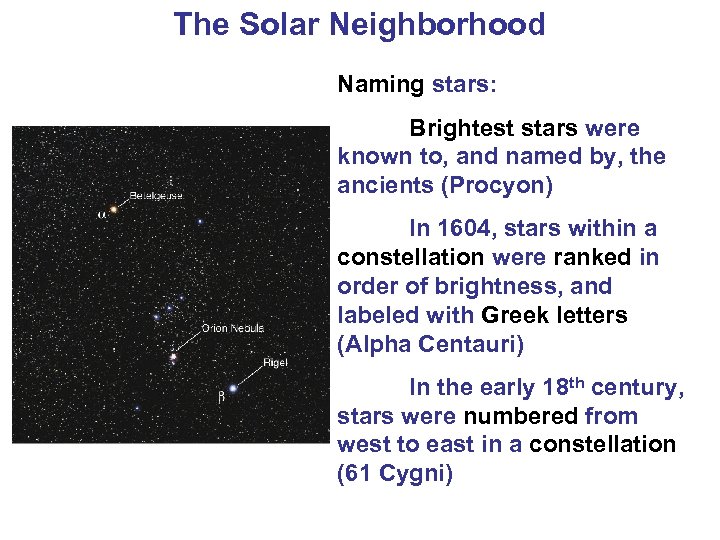 The Solar Neighborhood Naming stars: Brightest stars were known to, and named by, the