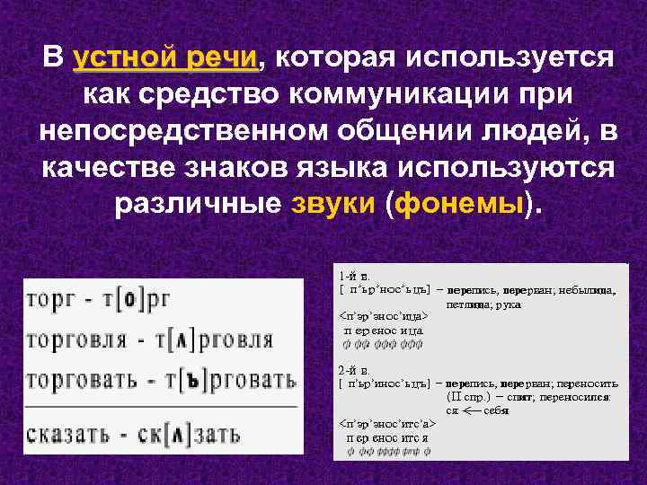 В устной речи, которая используется речи как средство коммуникации при непосредственном общении людей, в