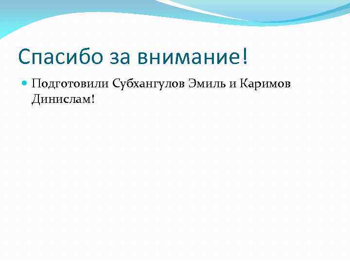 Спасибо за внимание! Подготовили Субхангулов Эмиль и Каримов Динислам! 