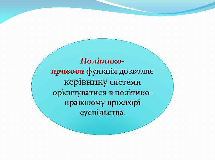 Політикоправова функція дозволяє керівнику системи орієнтуватися в політикоправовому просторі суспільства. 