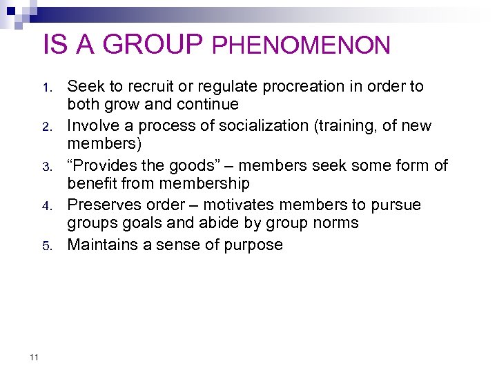 IS A GROUP PHENOMENON 1. 2. 3. 4. 5. 11 Seek to recruit or