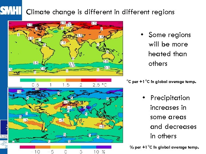 Climate change is different in different regions • Some regions will be more heated