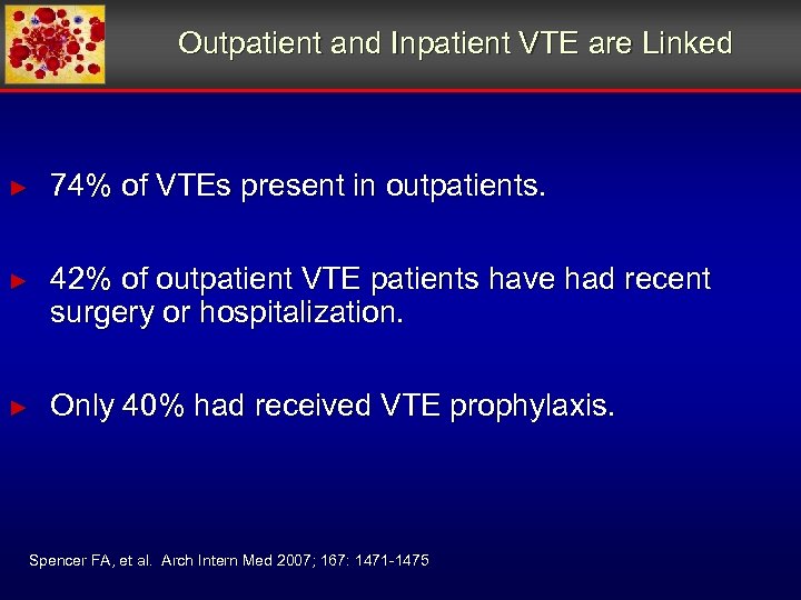 Outpatient and Inpatient VTE are Linked ► 74% of VTEs present in outpatients. ►