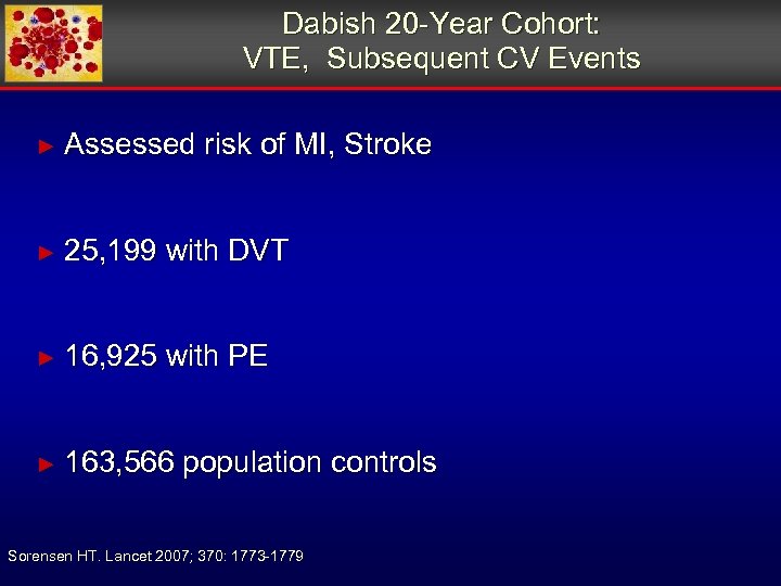 Dabish 20 -Year Cohort: VTE, Subsequent CV Events ► Assessed risk of MI, Stroke