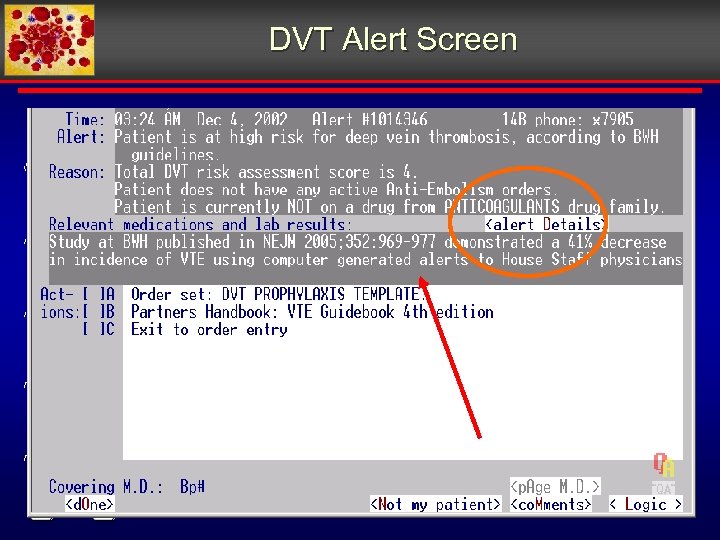 DVT Alert Screen 