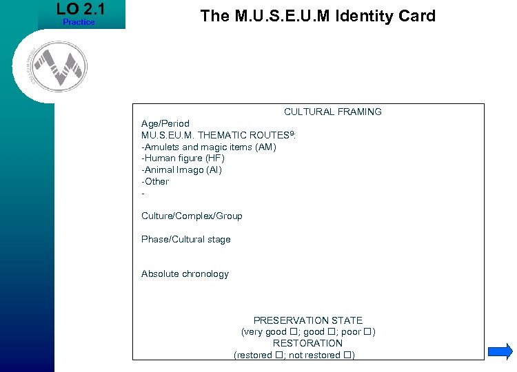 LO 2. 1 Practice The M. U. S. E. U. M Identity Card CULTURAL