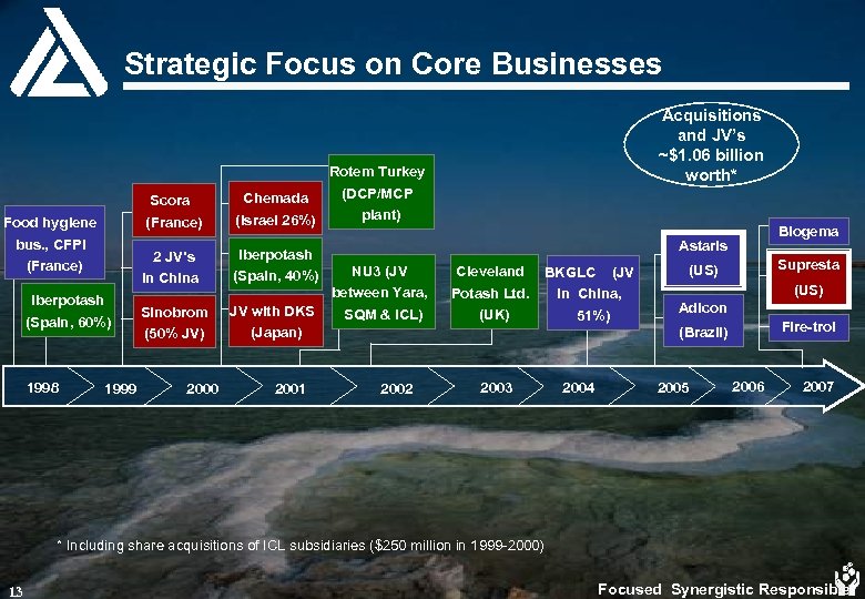 Strategic Focus on Core Businesses Scora (France) Food hygiene bus. , CFPI (France) 1998